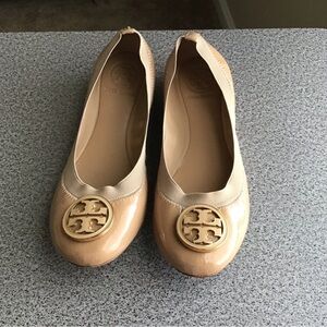 Tory Burch Tan Ballet Flats with Gold Logo